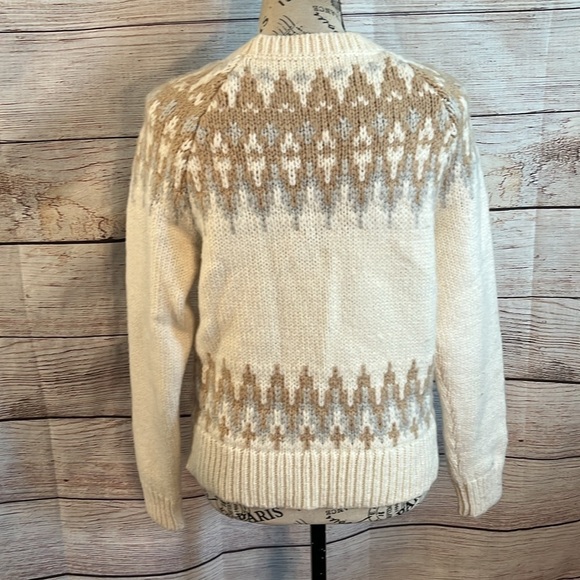 Club Monaco Tumblinah Fair Isle Sweater Crewneck Natural Size Small Chunky Knit - Picture 7 of 12